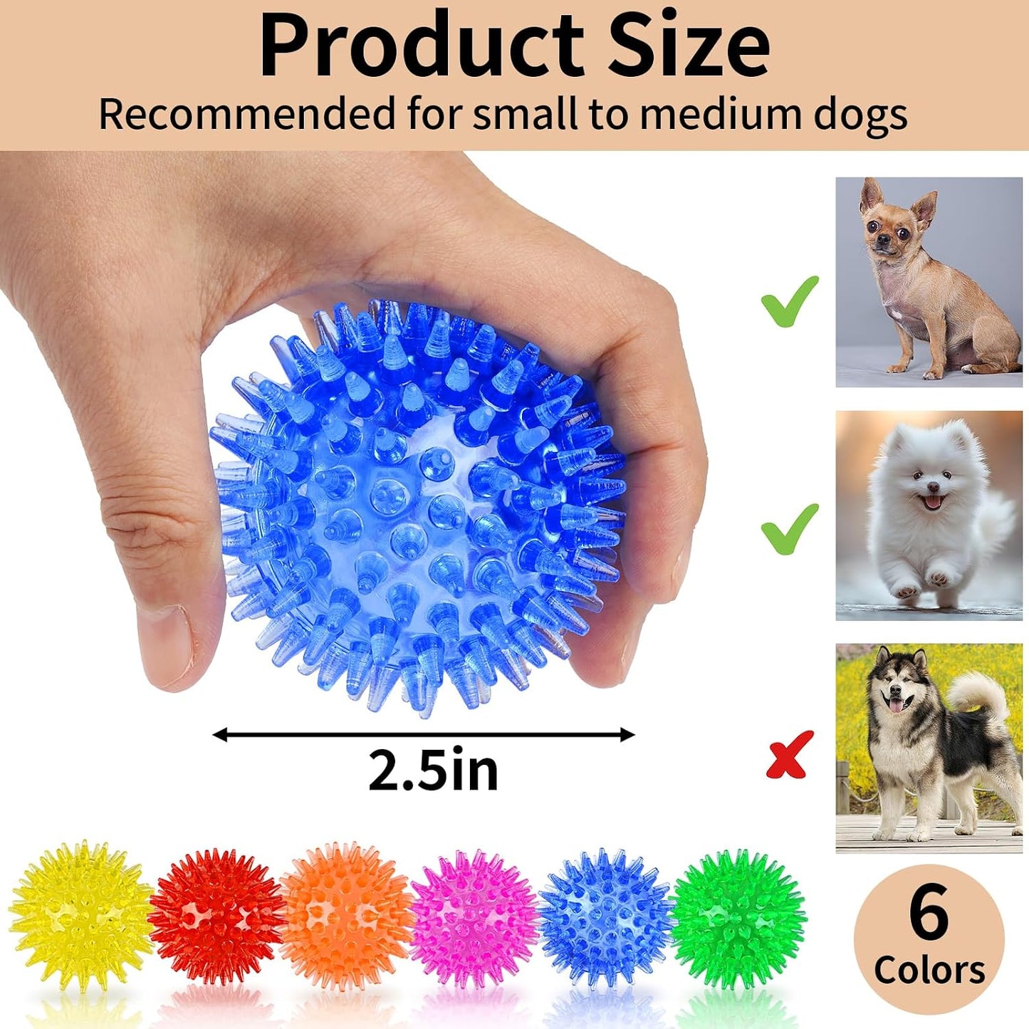 6 Bolas Chirriantes TPR Alimenticio para Perros Pequeños