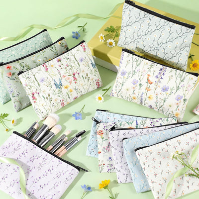 24 Bolsas Maquillaje Flores Silvestres con Cremallera