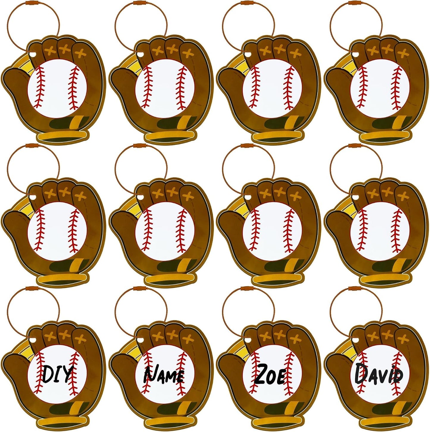 12 Etiquetas Equipaje Béisbol con Anillo Metal PVC