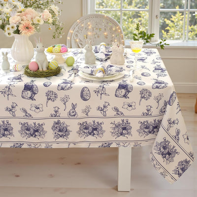 Mantel rectangular de Pascua azul y blanco lavable 52x70 pulgadas