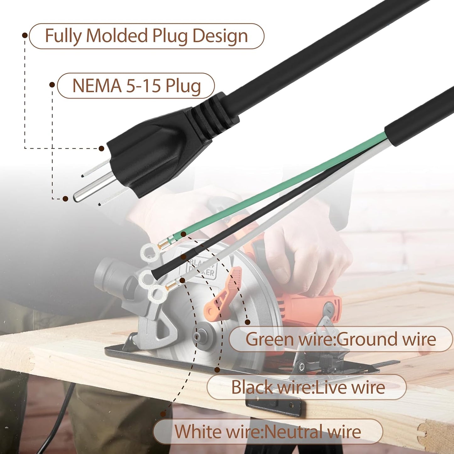 Cable alimentación sierra circular comp SKILSAW SPT77W y similares