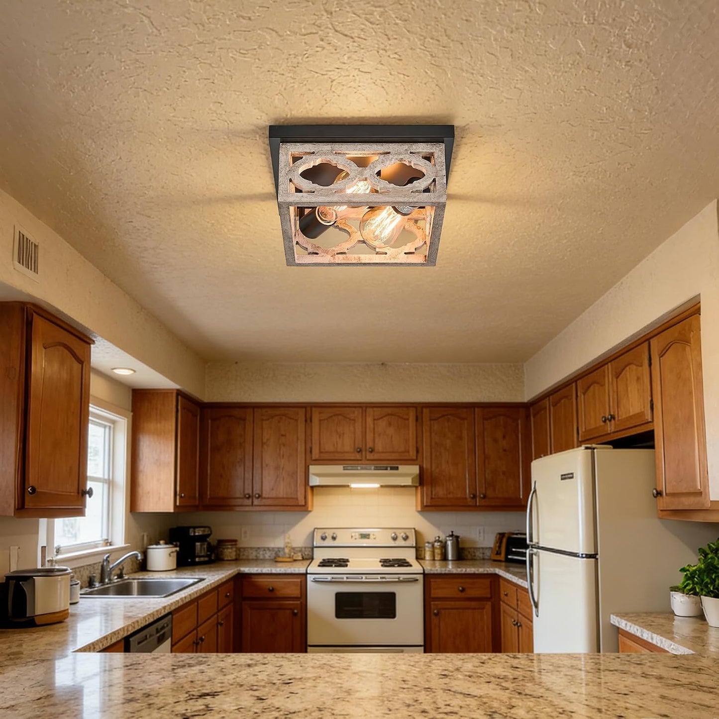 Lámpara techo estilo granja 10.5pulg 2 luces E26 blanco envejecido