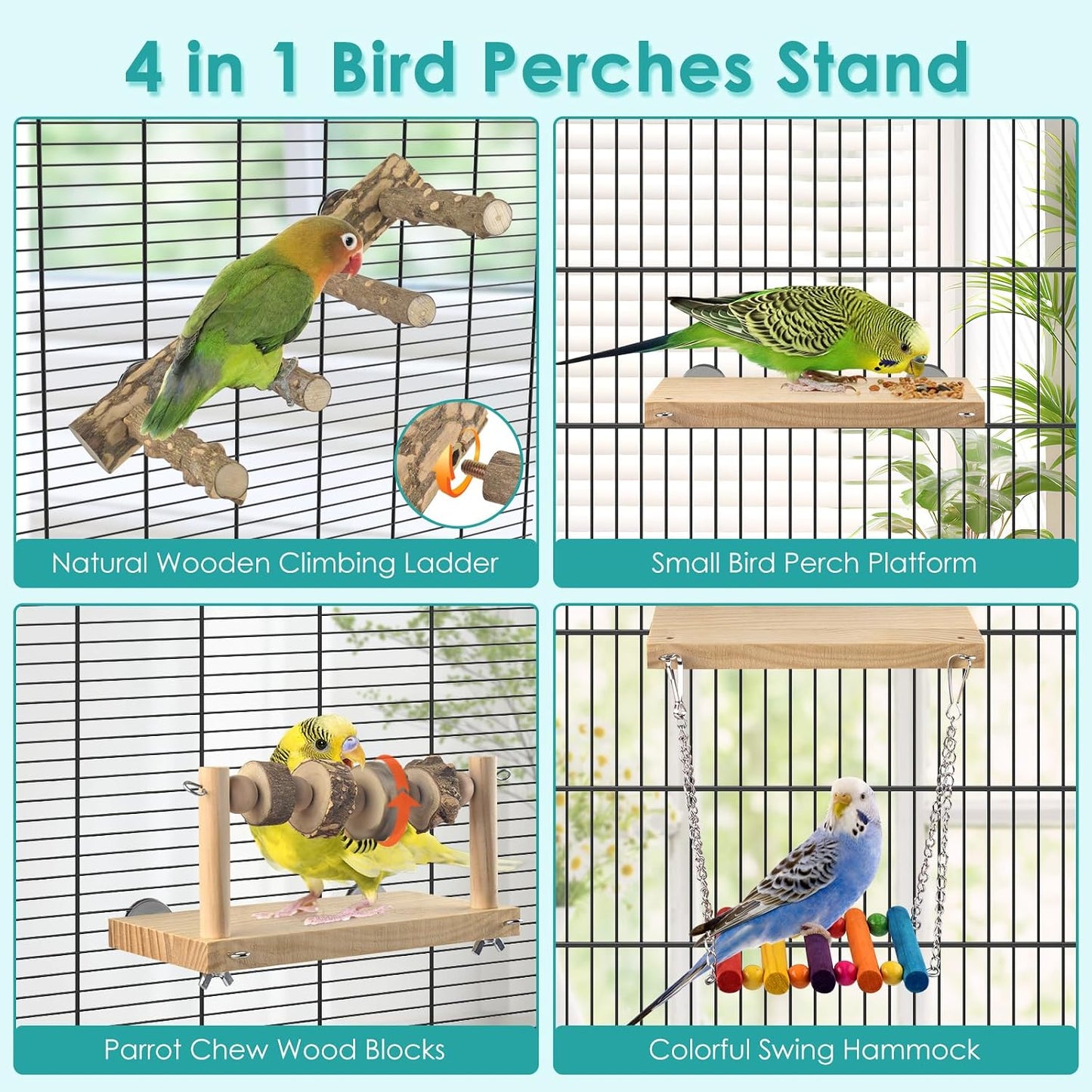 4 Pzas Perchas Pájaros con Hamaca Colores