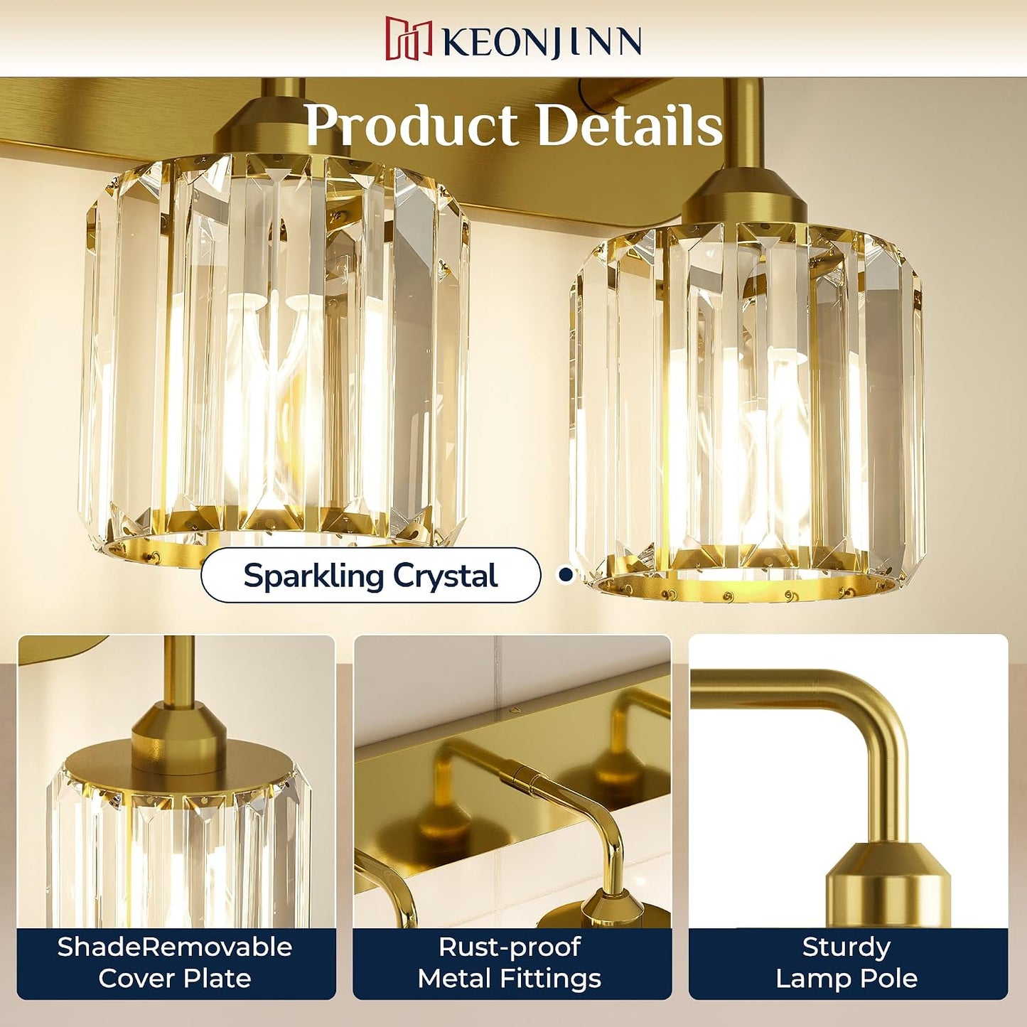 Lámpara baño 6 luces doradas cristal sobre espejo E26
