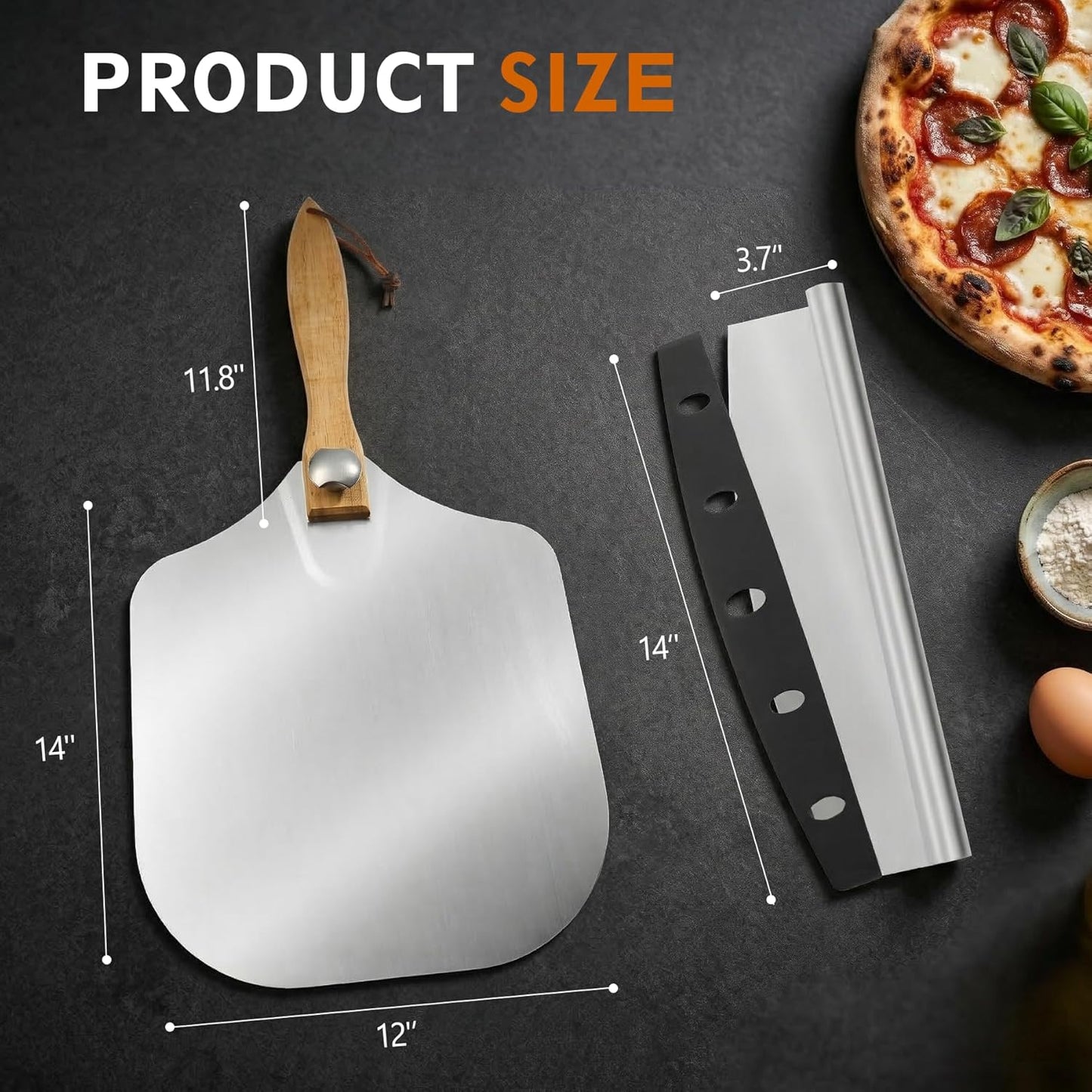 Pala de pizza de metal 12 pulgadas con mango de madera plegable