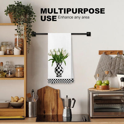 Toallas cocina florales tulipán blanco paño decorativo baño