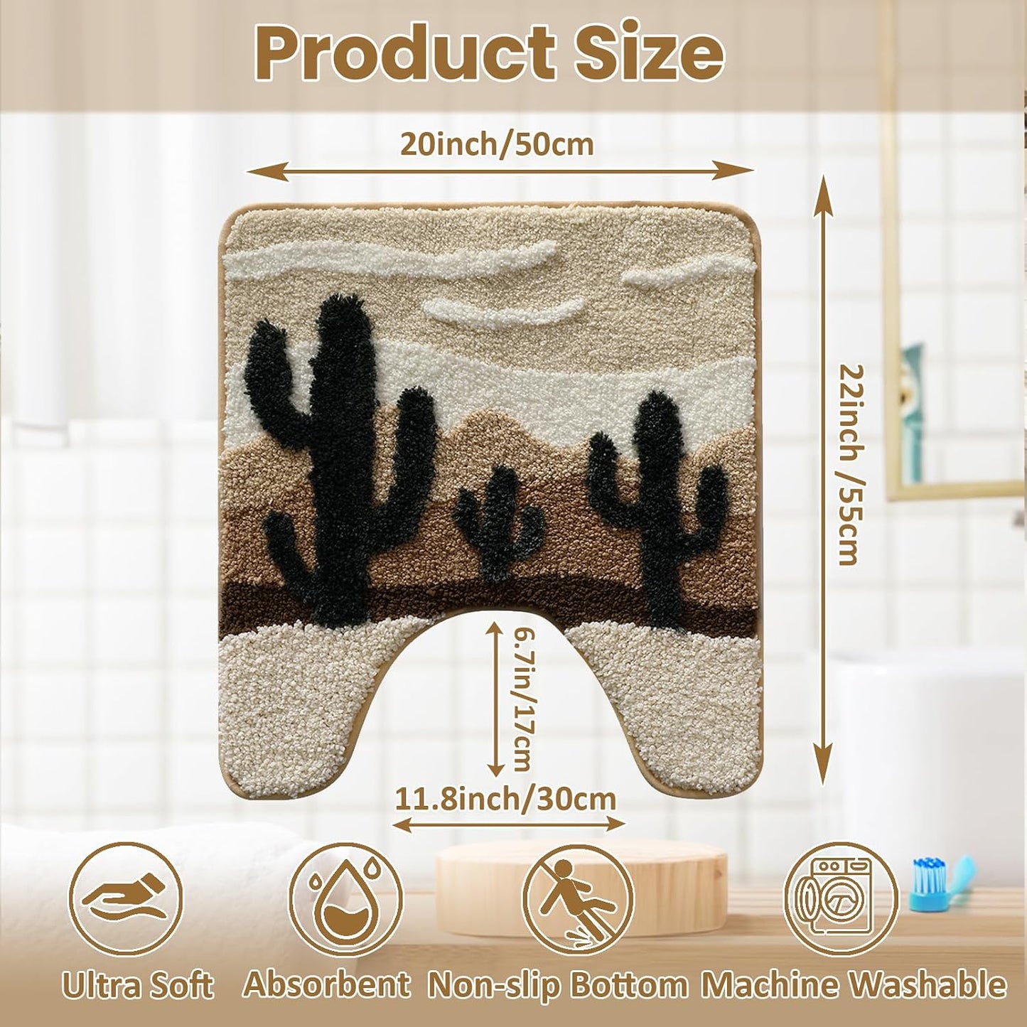 Tapete inodoro forma U microfibra antideslizante marrón beige
