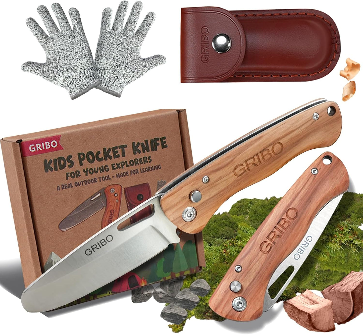 Cuchillo plegable niño olivo punta redonda camping