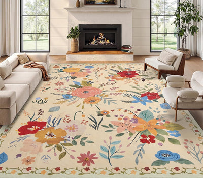 Alfombra floral lavable 5x7pulg antideslizante suave