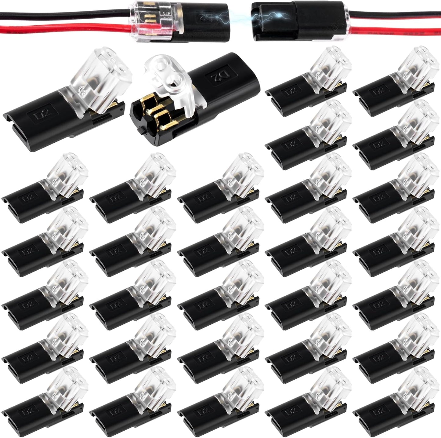 60 Conectores Doble Alambre Clip Rápido Tira Led Negro