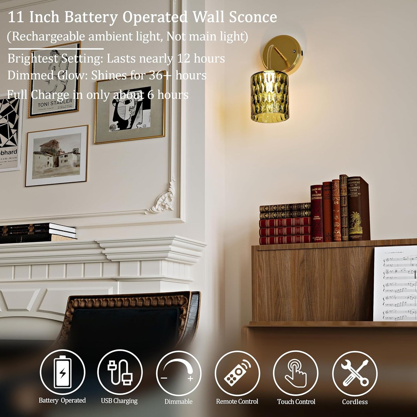 Aplique pared LED inalámbrico recargable 5200mAh set 2
