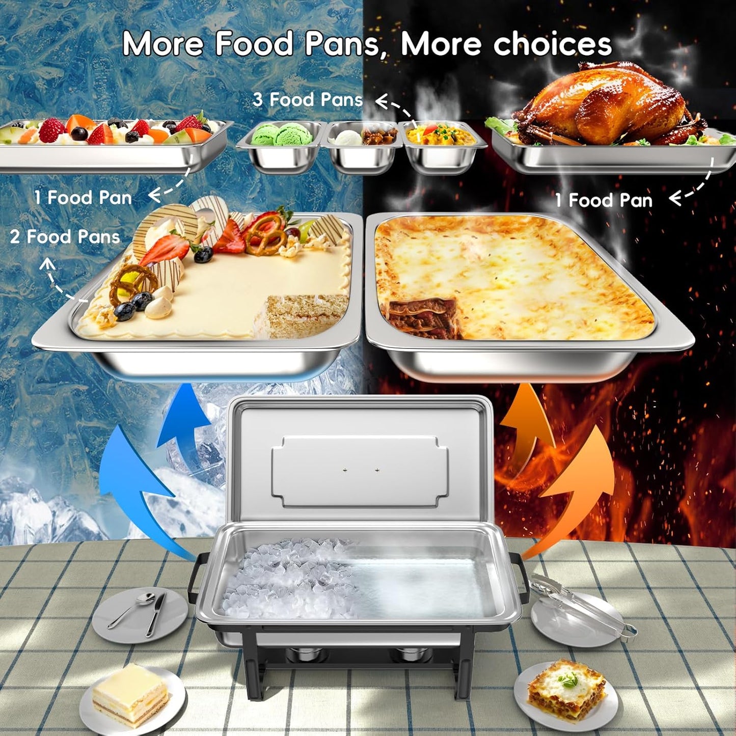 Set 4 Platos Bufé 9qt Acero Inox Asas Plegables