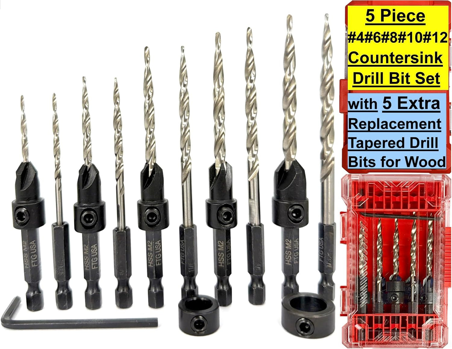 Set 5 Pzas Brocas Countersink para Madera y Contenedor