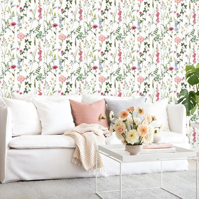 Papel tapiz vintage flores dormitorio niña 17.7x118pulg