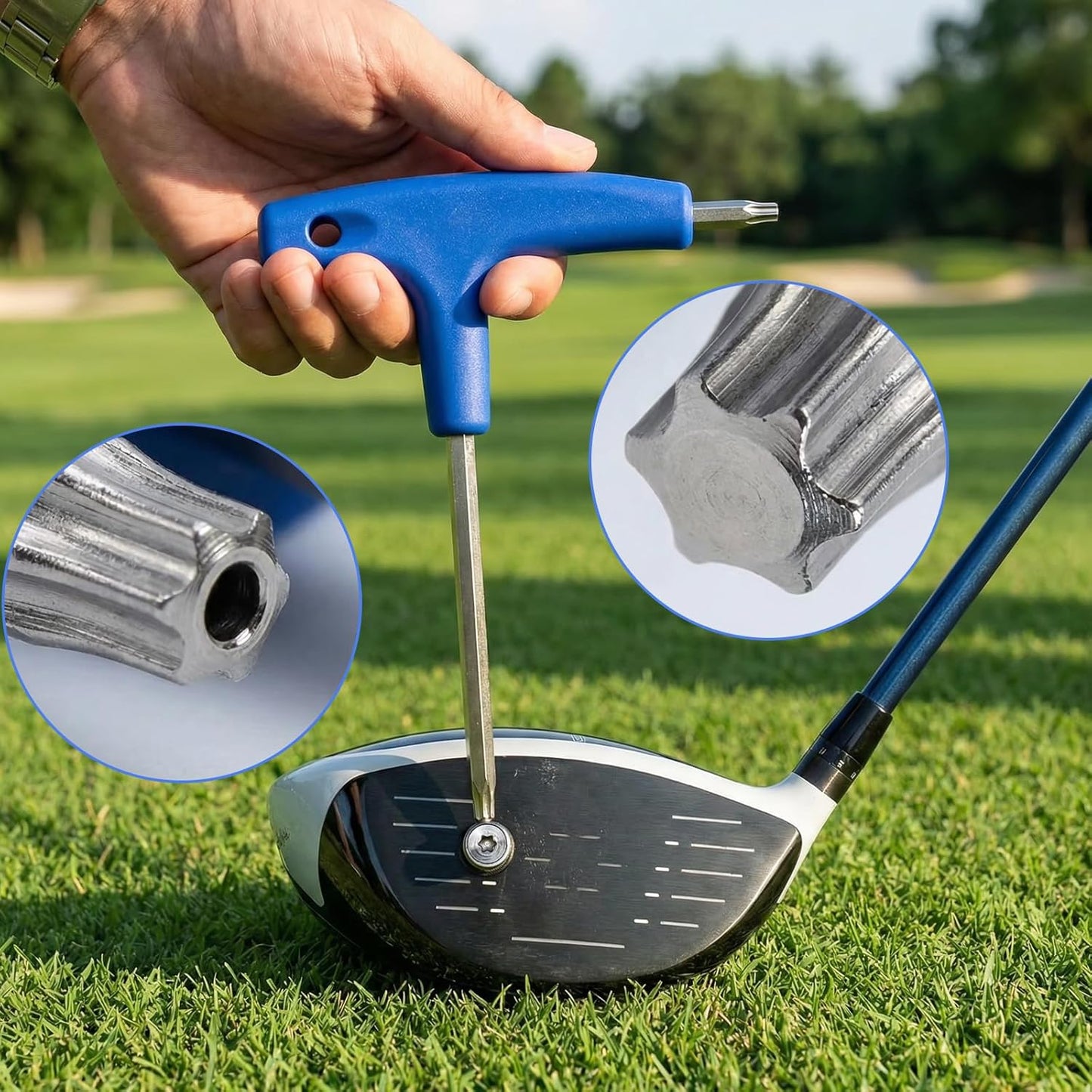 Herramienta ajuste palos golf acero inox 2en1 con mango plástico