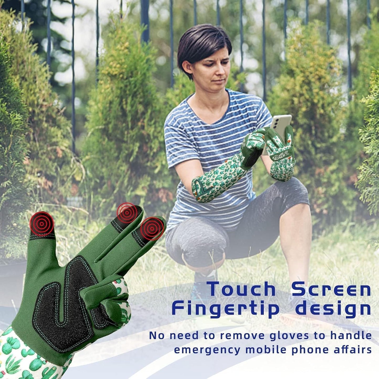 Guantes jardinería mujer con protección antebrazo tactiles