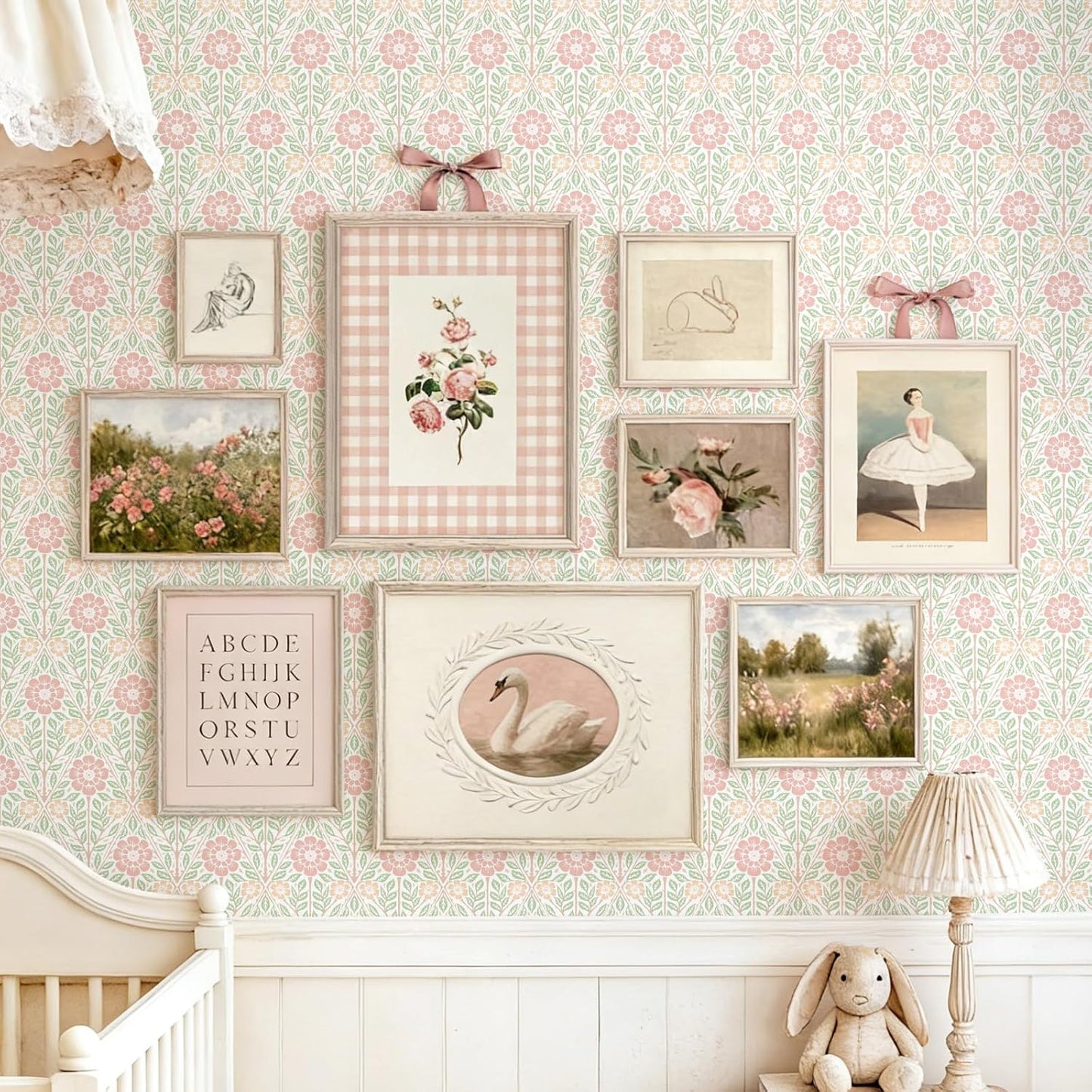 Papel tapiz floral autoadhesivo 17x197pulg para niñas
