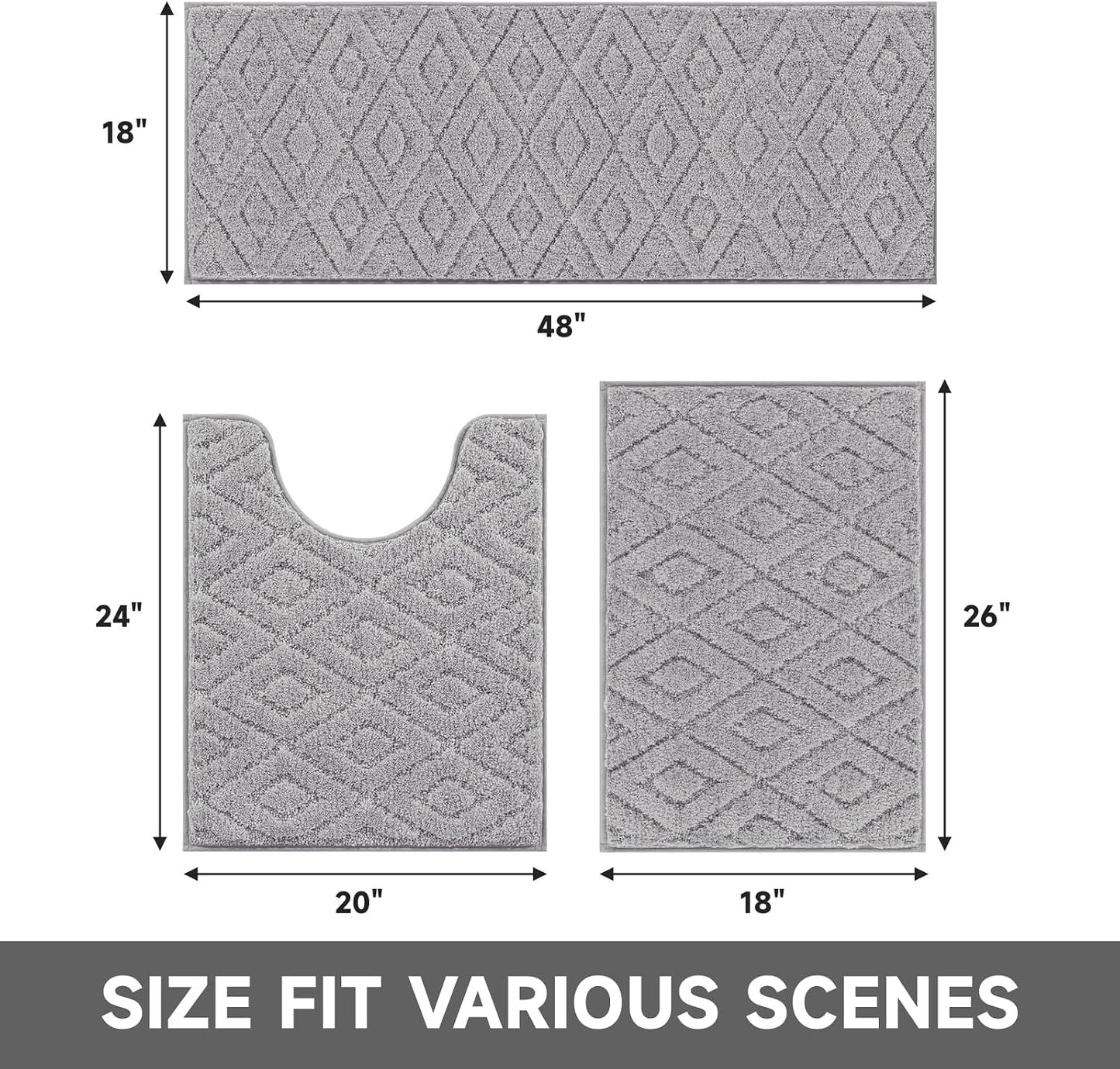 Set 3 Rugs Baño Microfibra Suave Antideslizante U-Shaped