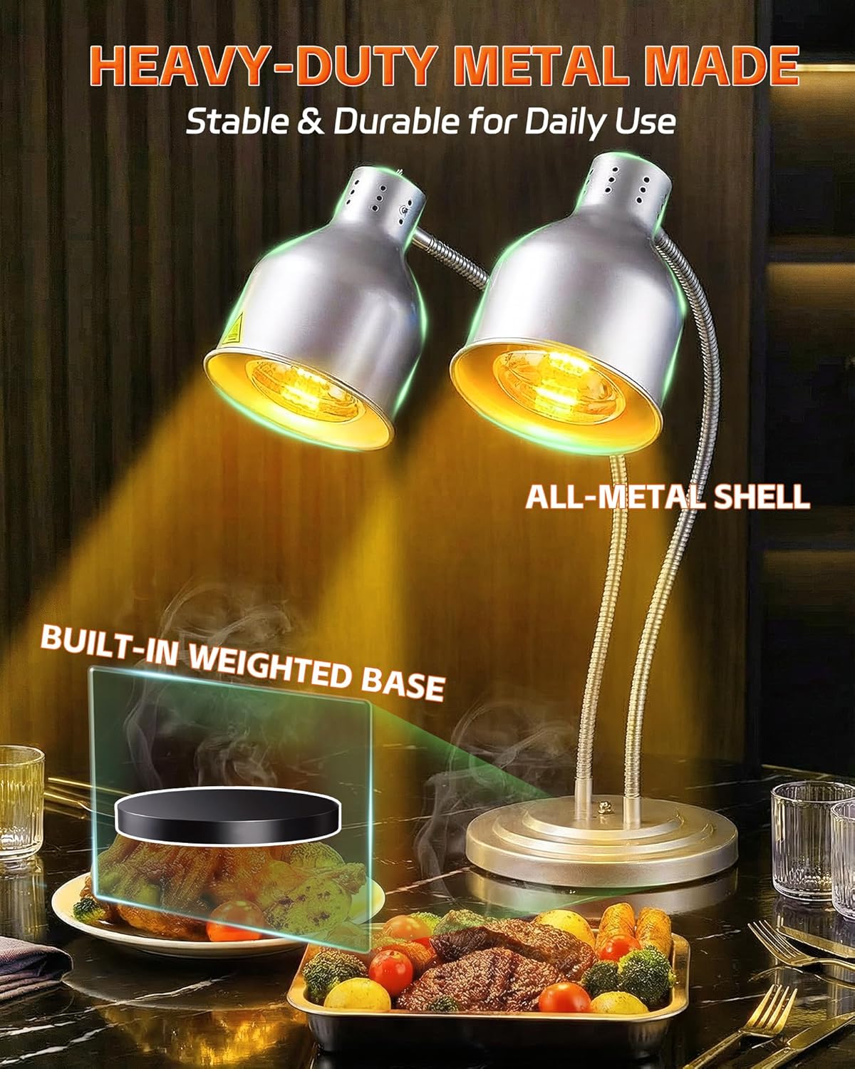 Lámpara calor alimentos 500W 3 bombillas ajustable catering