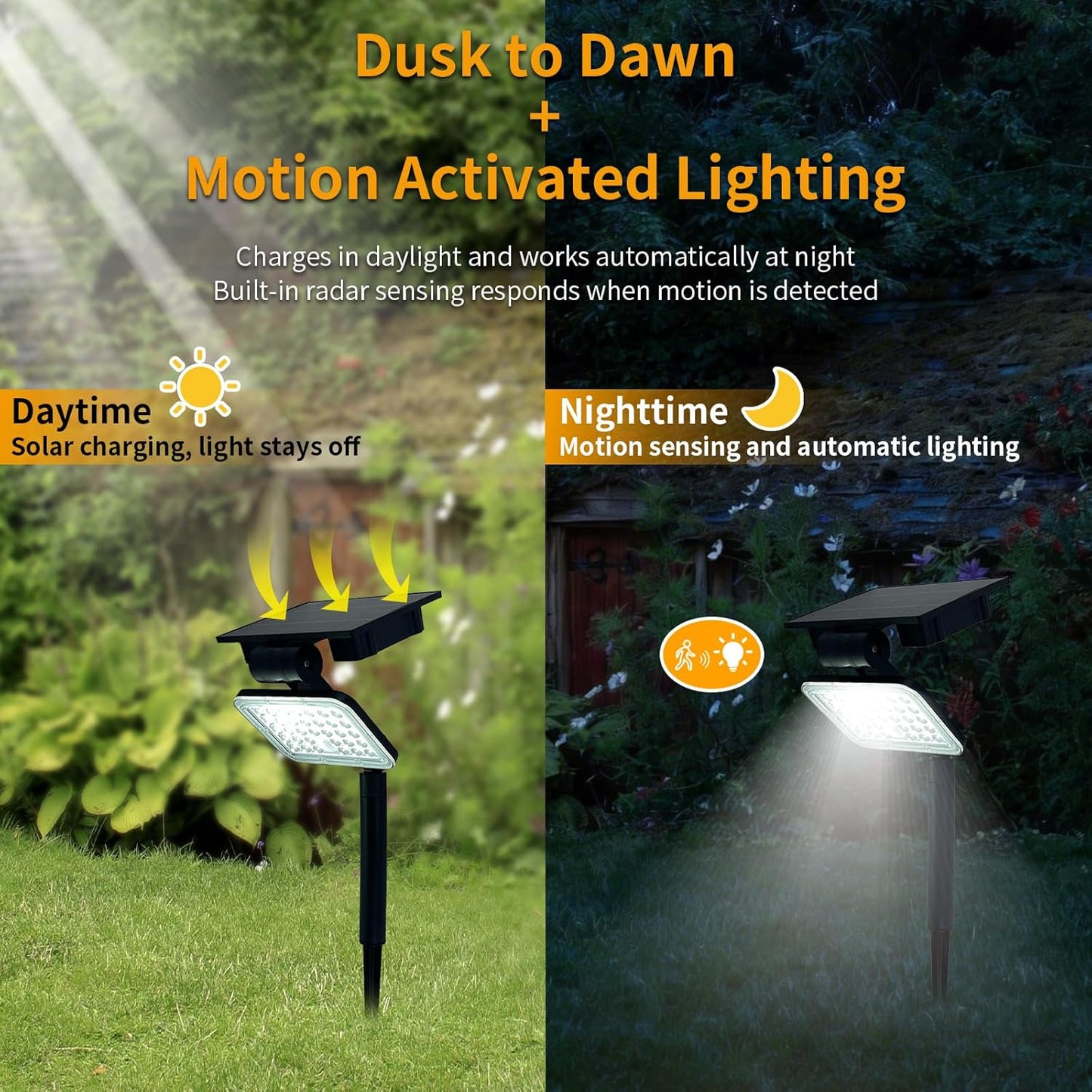 Focos solares sensor movimiento luz inundación IP65 exterior