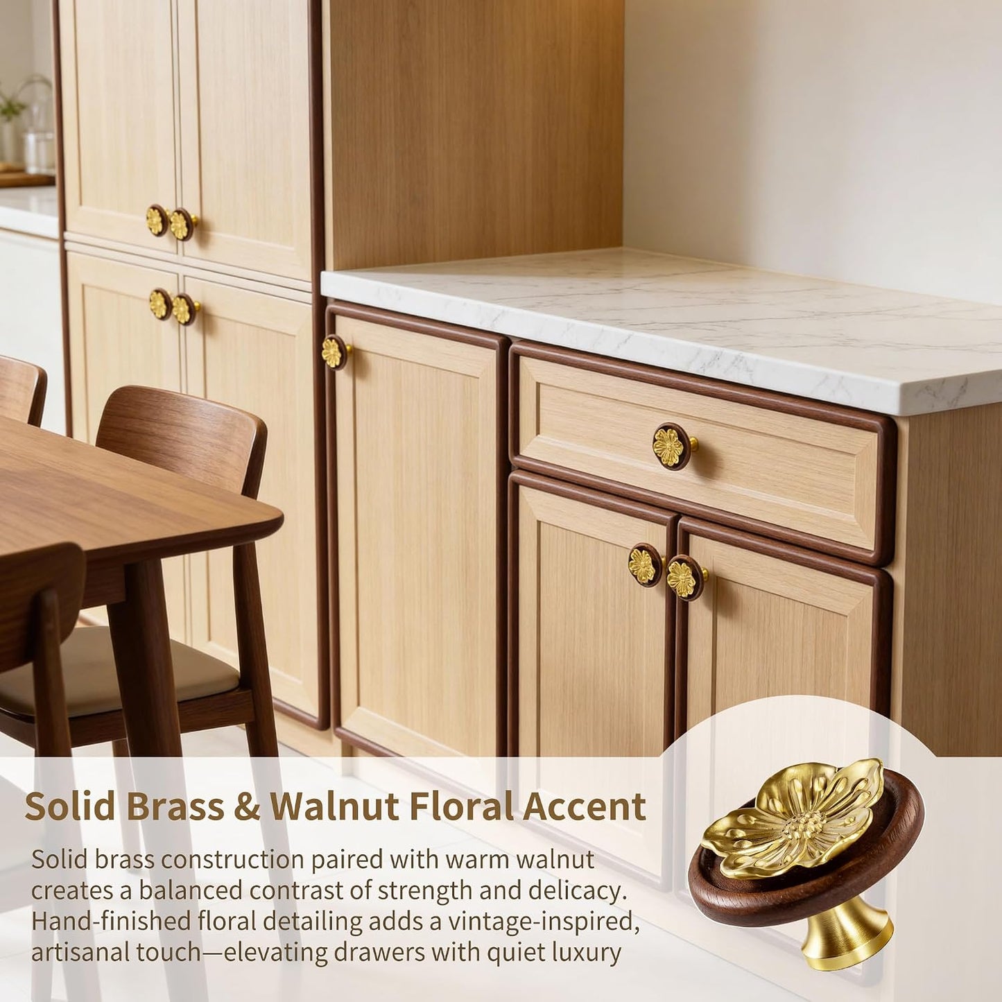 Pomos dorados latón macizo 2pulg base madera set 4