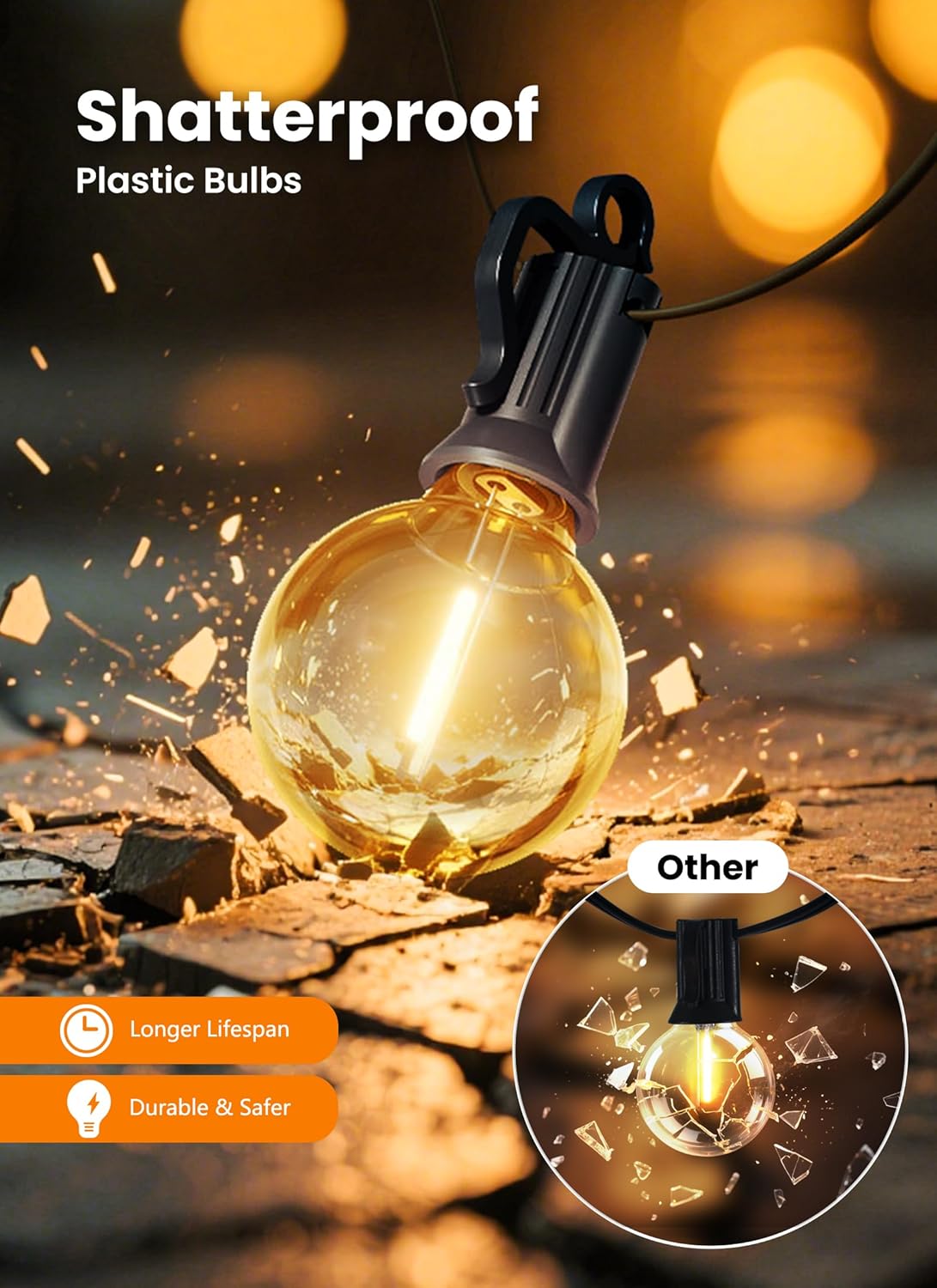 Tira luces LED para patio exterior 25ft impermeable