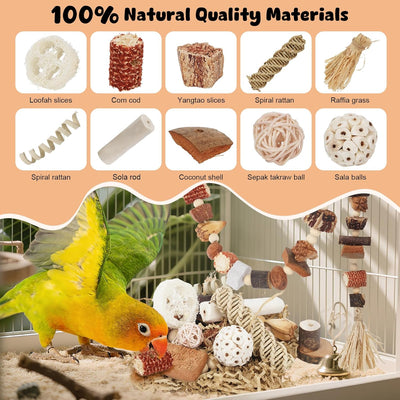 Caja forraje natural loros y periquitos con cuerda colgante mediano