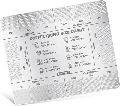 Regla de molienda de café acero inoxidable con tabla de micrones