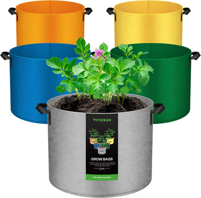 5 Pzas Bolsas Cultivo 5-10Gal Tela No Tejida 12.35oz con Asas