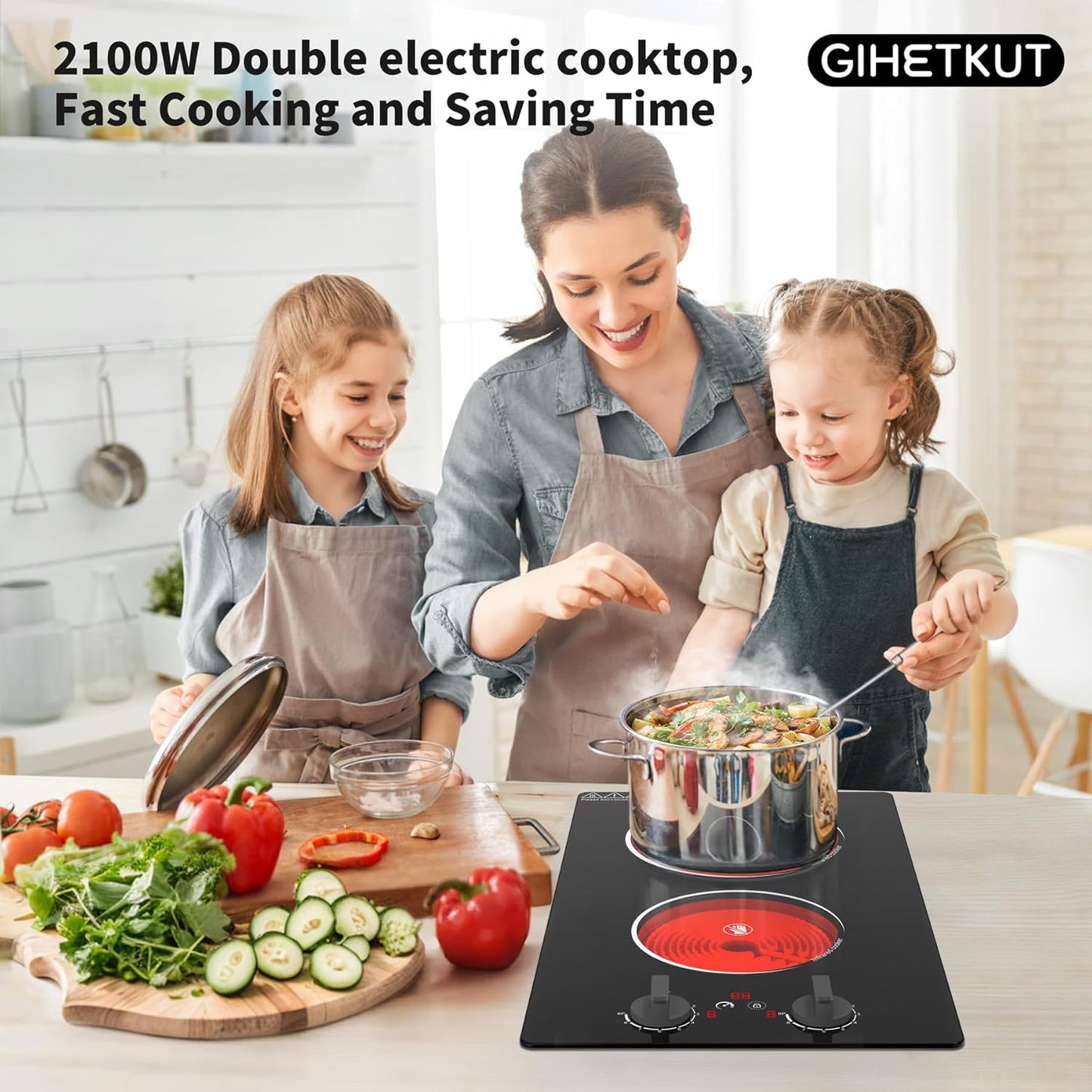 Cocina eléctrica individual doble 110V 9 niveles tactil led