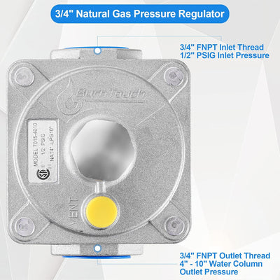Regulador gas natural FNPT 3/4 pulg WC 4-10 pulg