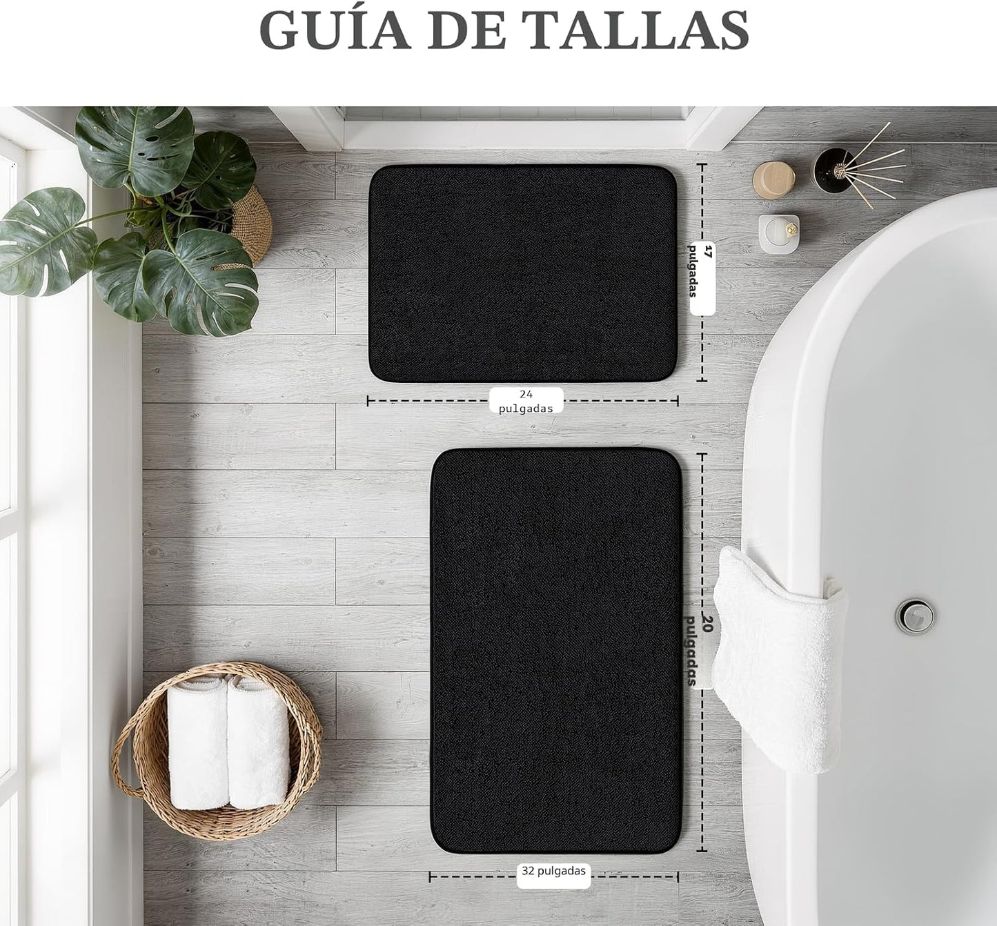 2 Alfombras Baño Espuma Visco 32x20pulg Negro