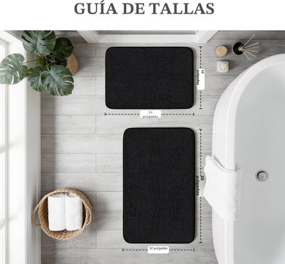 2 Alfombras Baño Espuma Visco 32x20pulg Negro