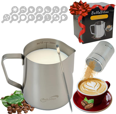 Jarra espuma leche acero inox 304 coctelera cacao bolígrafo arte