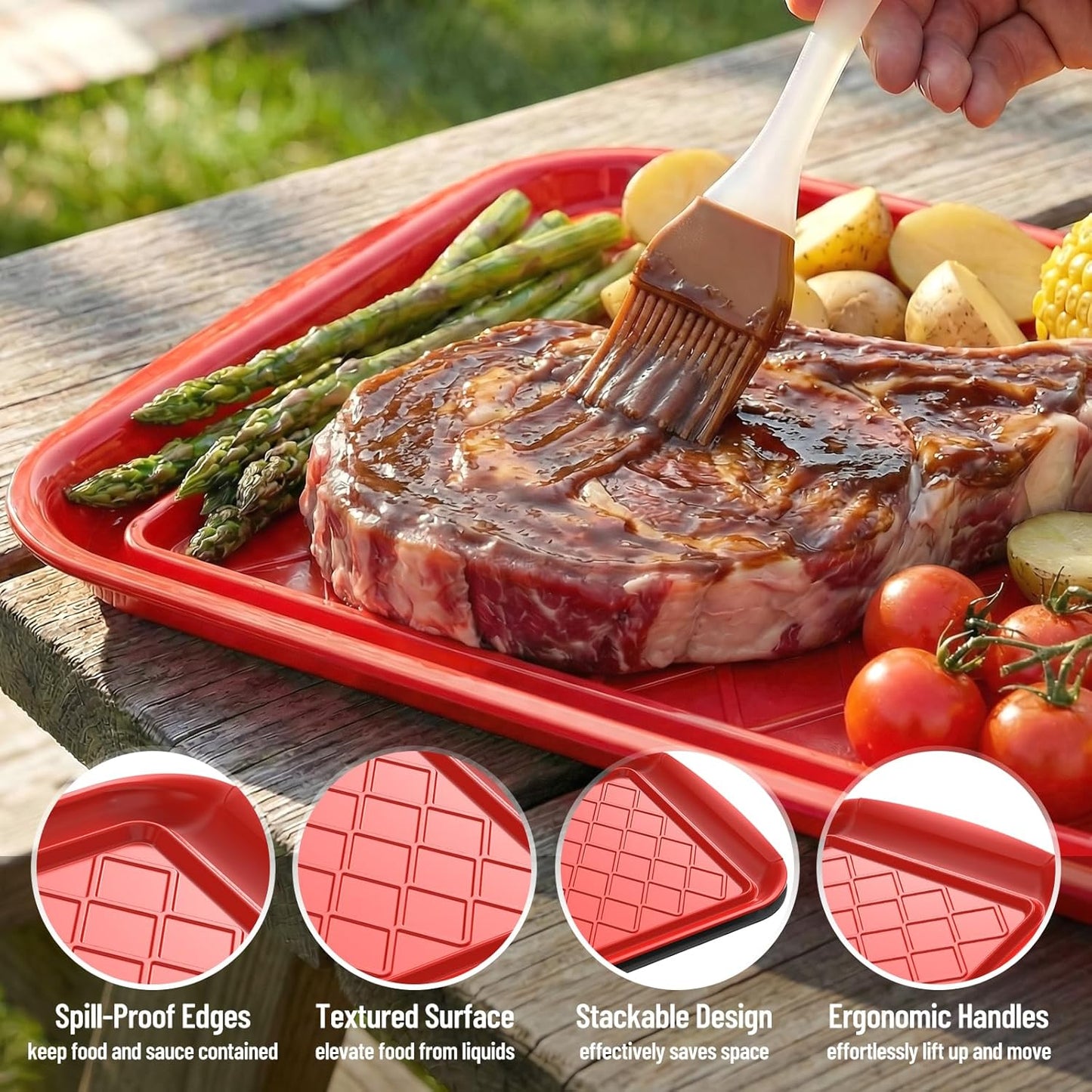Plataforma de cocina para parrilla de plástico resistente, 2 piezas, rojo y negro