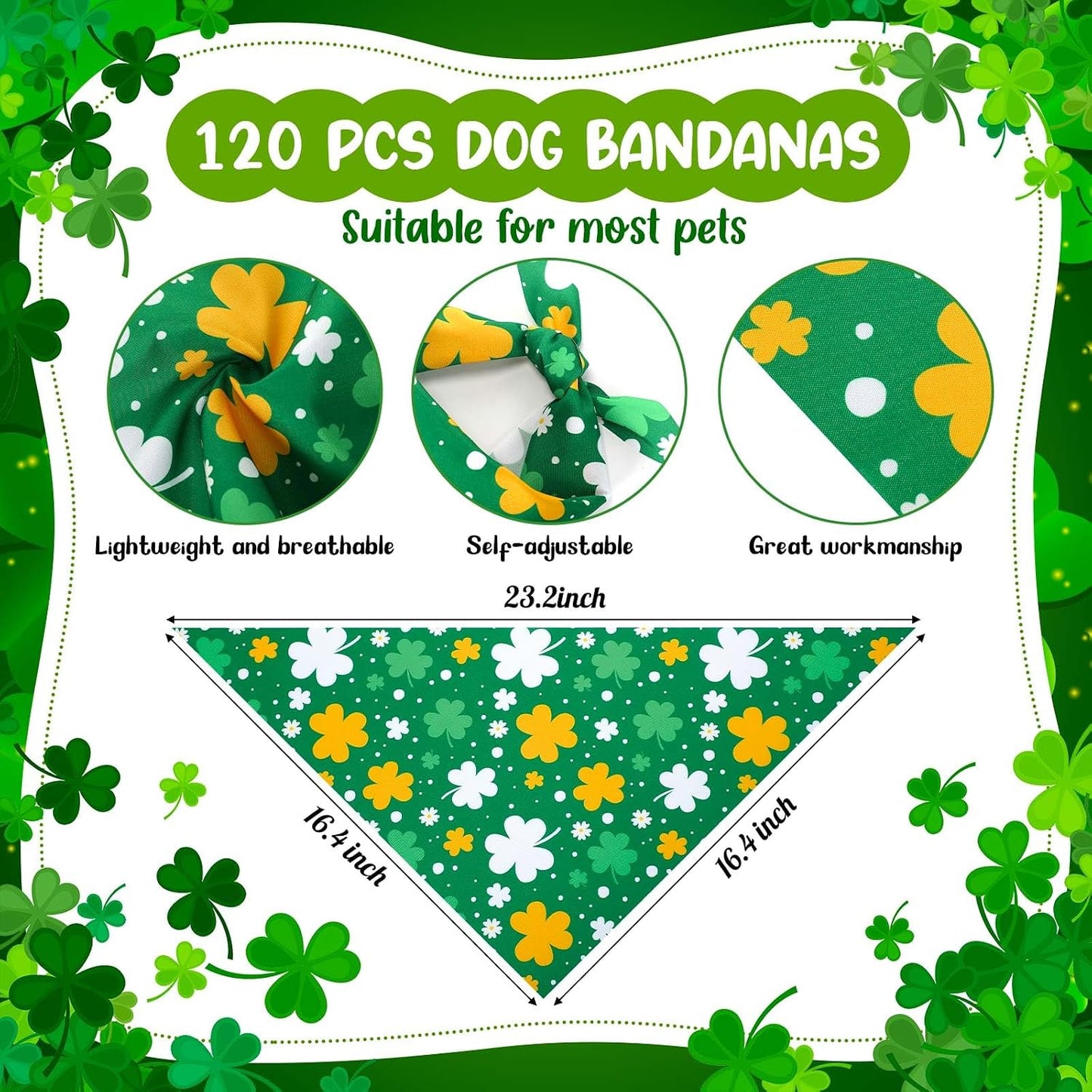 120 Bandanas Perro San Patricio Triangulares Lavables