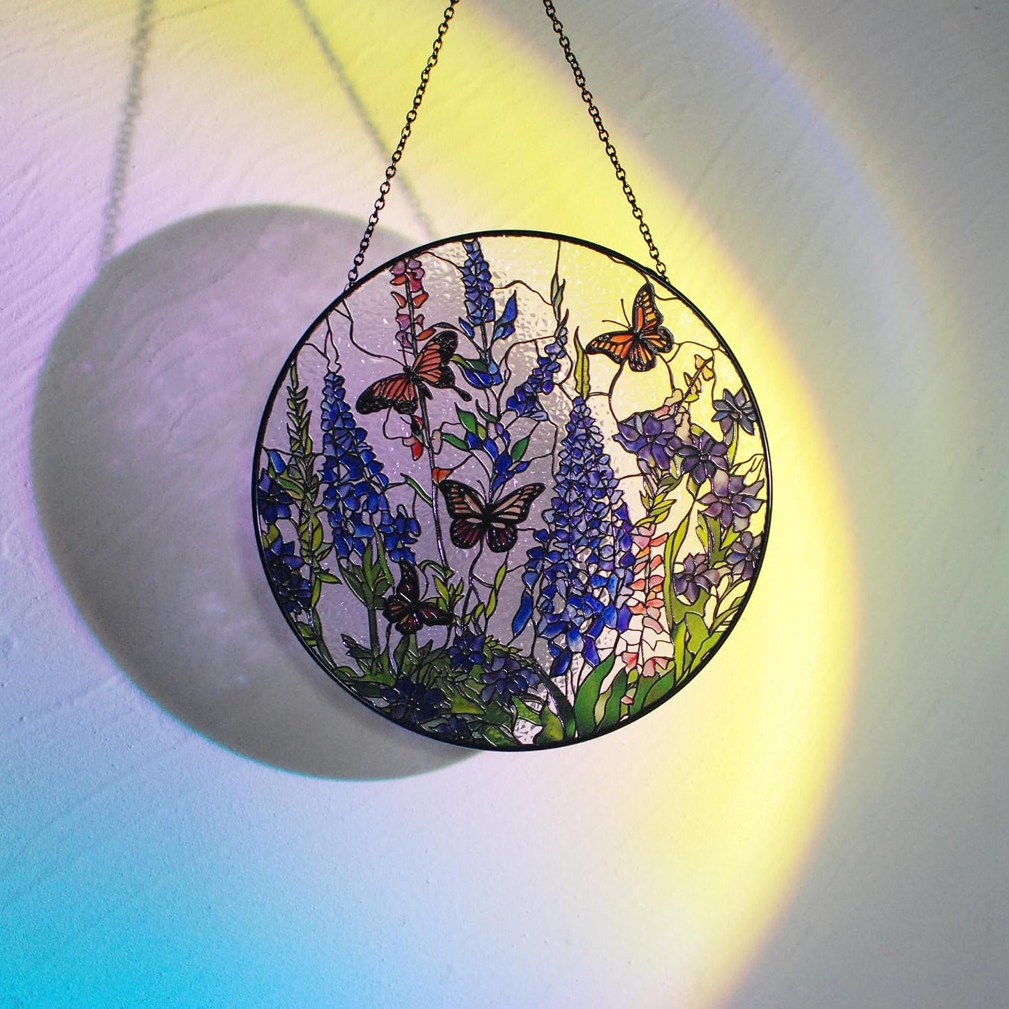 Atrapasoles mariposa monarca lavanda vitral 7.8pulg