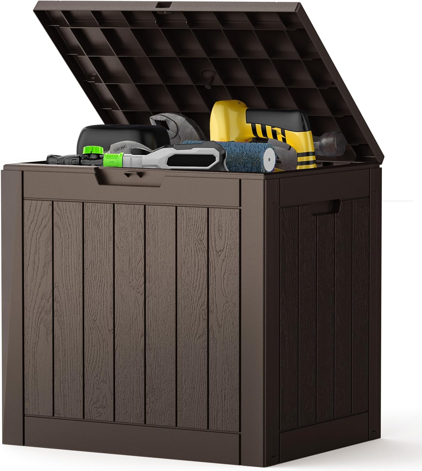 Caja almacenamiento 31gal impermeable tapa cerradura marrón