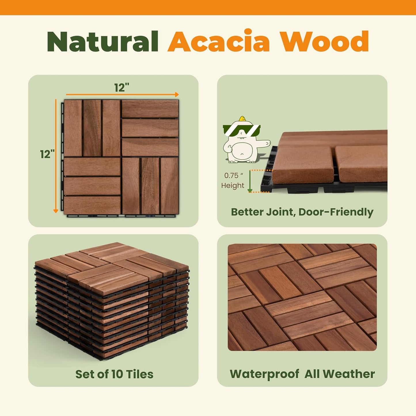 Azulejos patio 10pzas 12x12pulg madera presionada impermeable nogal