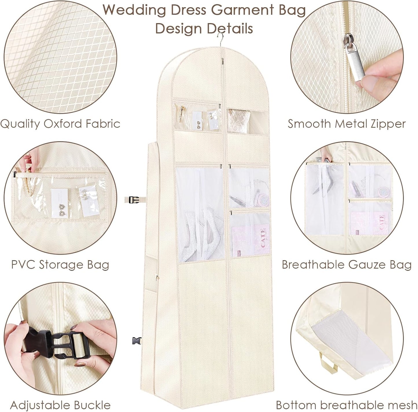 Bolsa ropa novia 72pulg tela Oxford cuadros 3 pliegues