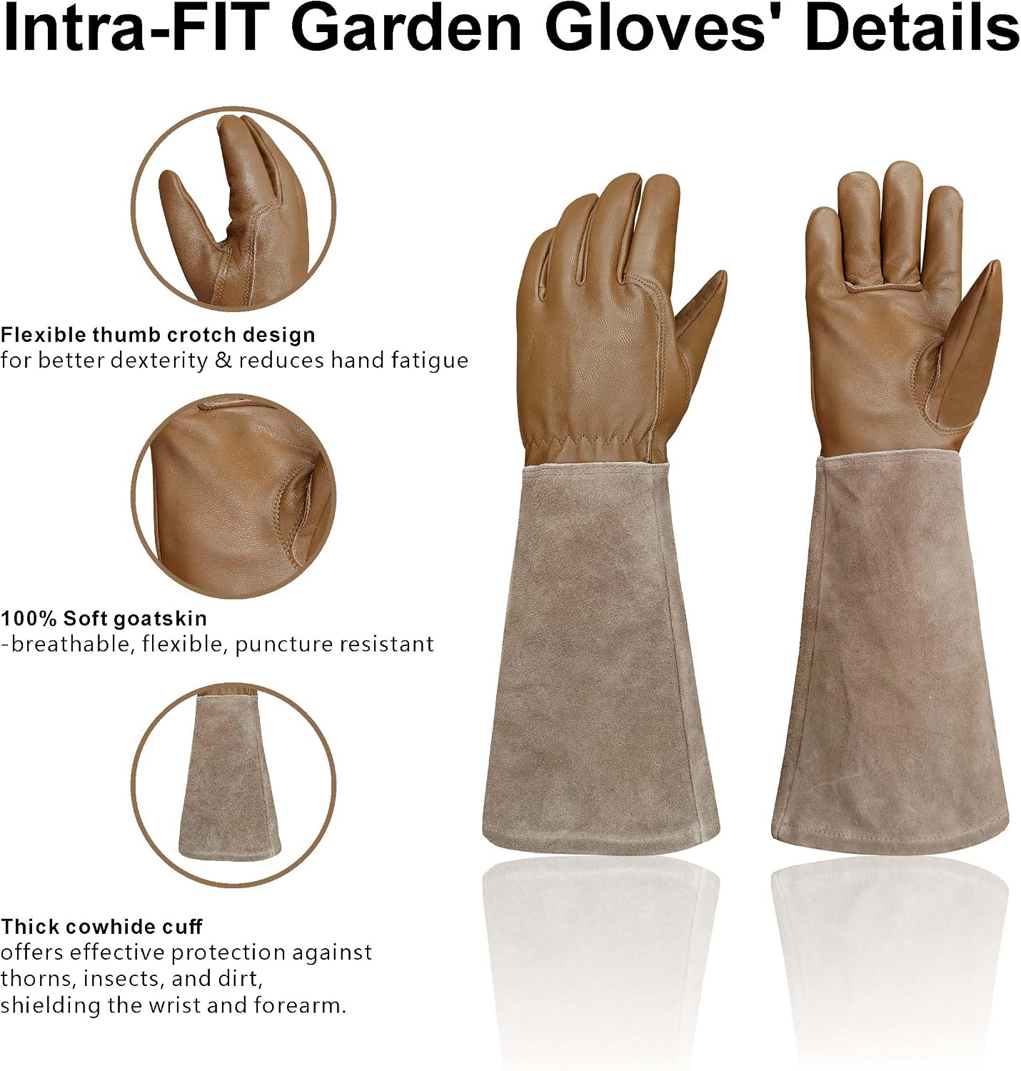 Guantes jardinería cuero caballo y vacuno resistente espinas