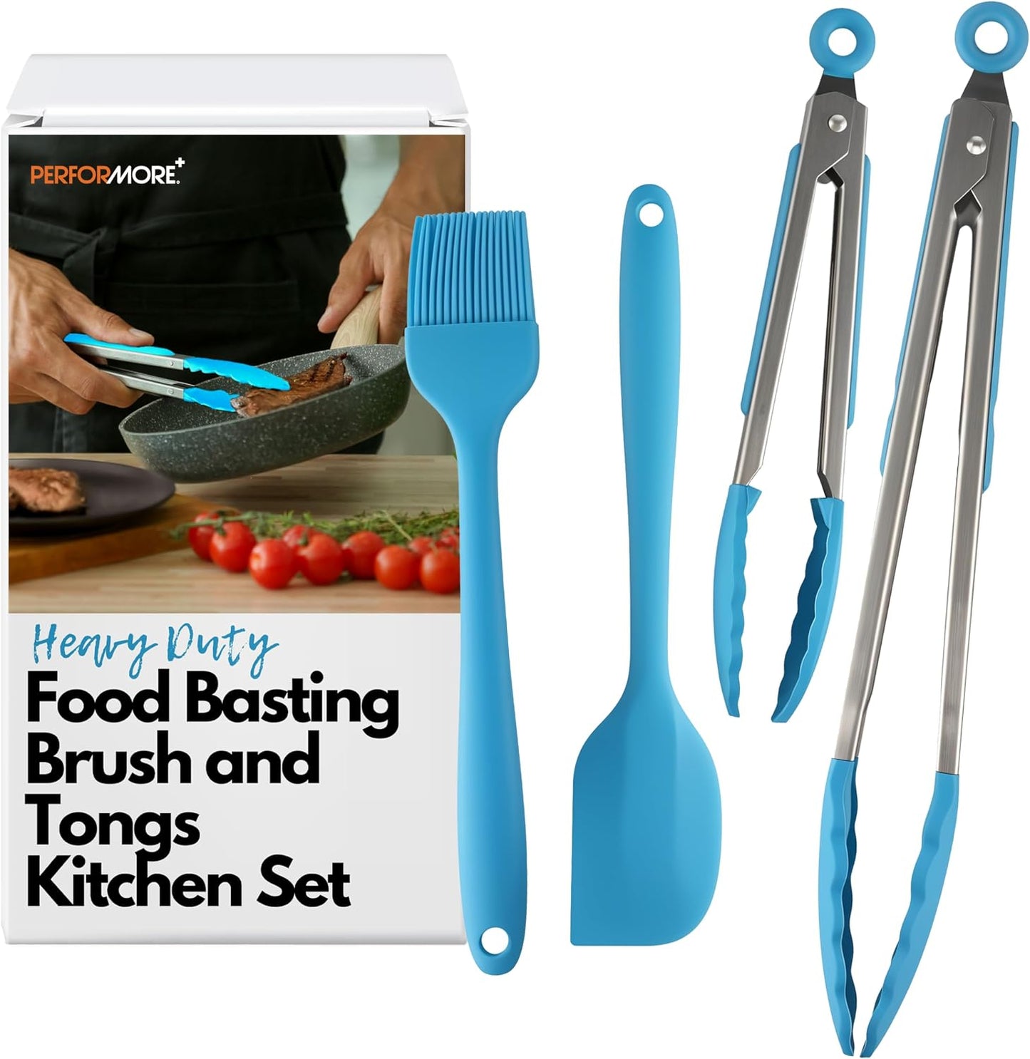 Juego cocina silicona con cepillo pinzas acero inox