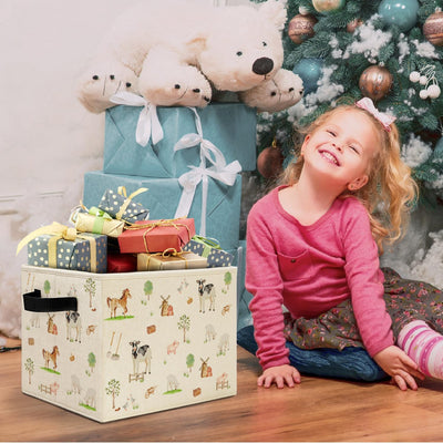 Caja almacenamiento animales granja con asas cesta plegable