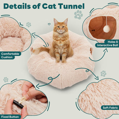 Cama túnel para gatos felpa Peekaboo cojín circular lavable