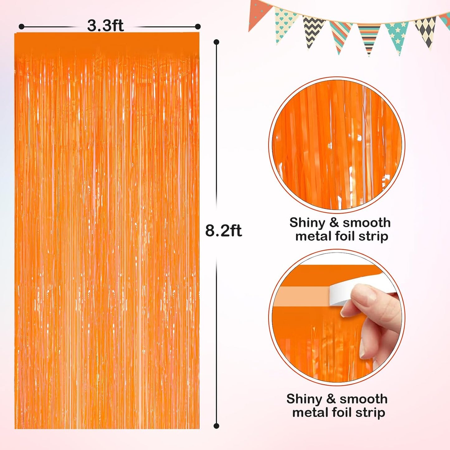 Cortinas flecos oropel naranja 3.3x8.3pies pack 2