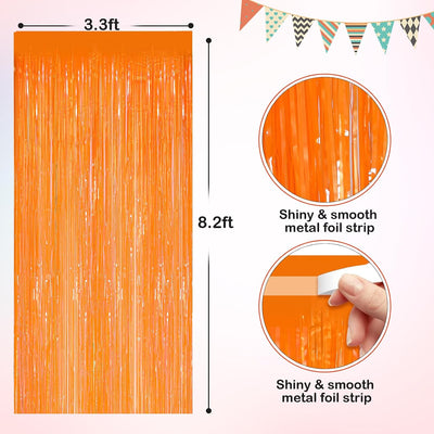 Cortinas flecos oropel naranja 3.3x8.3pies pack 2