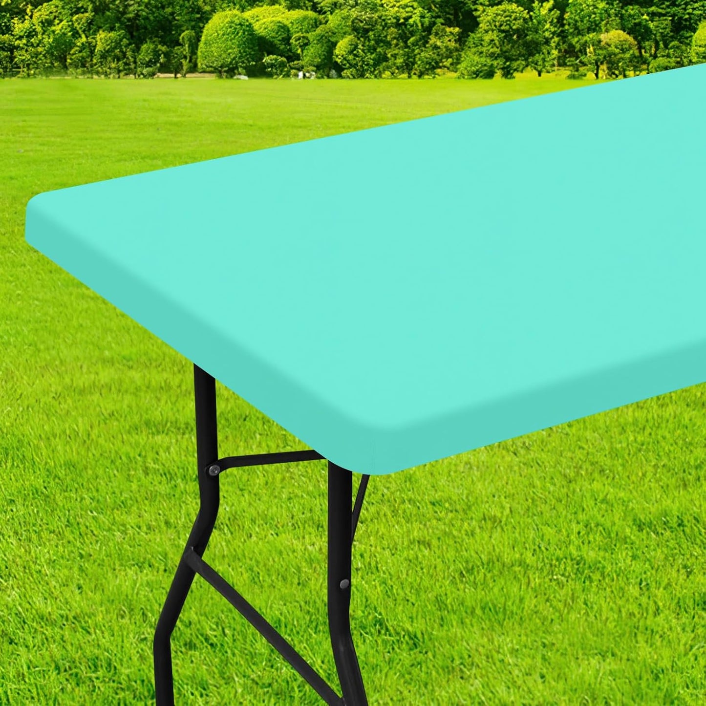 Mantel rectangular ajustable de poliéster impermeable para mesas plegables de 4 pies