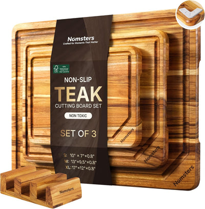 Set 3 Tablas Cortar Madera Teca Resistente No Tóxica