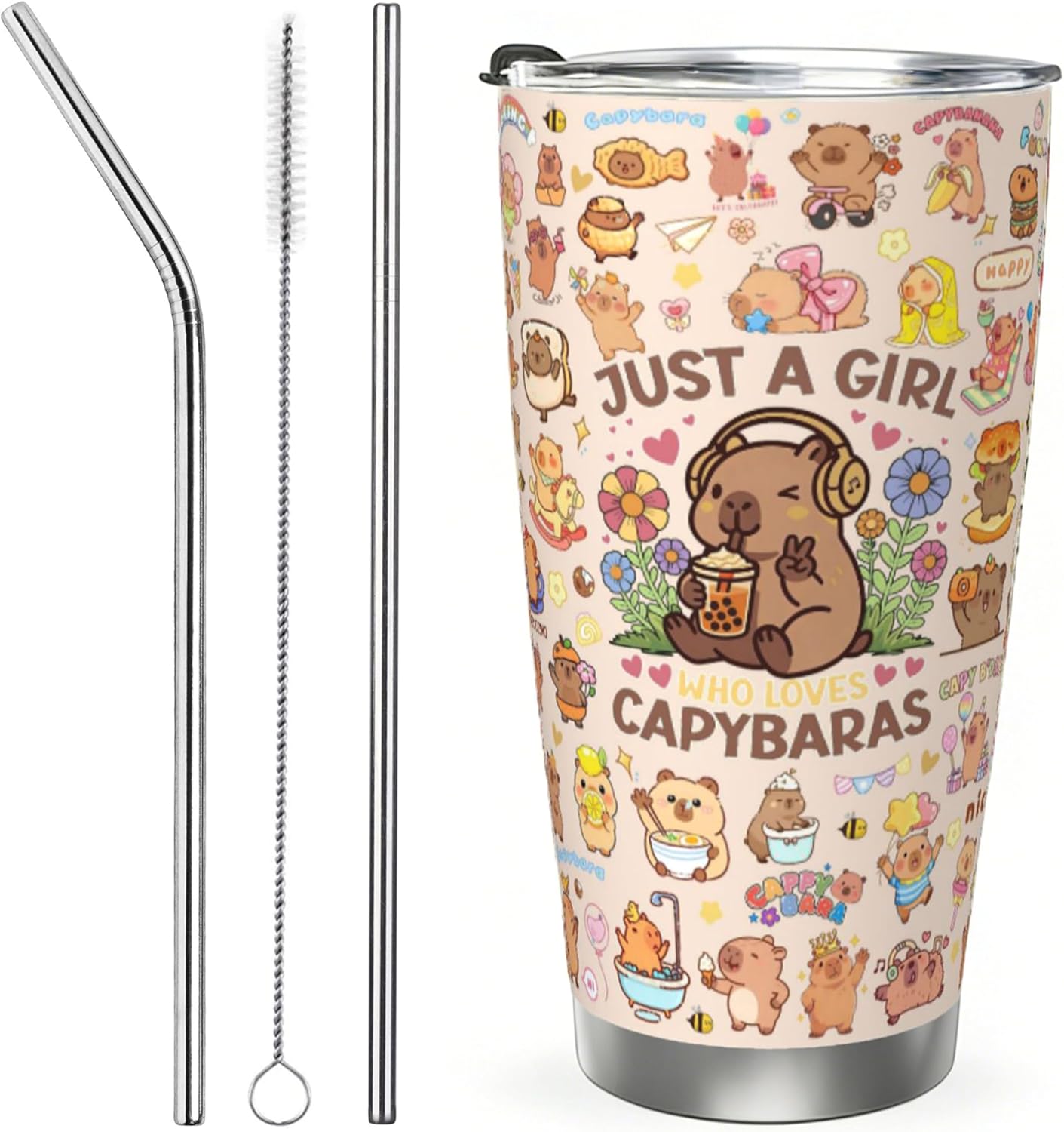Vaso Capybara para niñas y mujeres de acero inoxidable