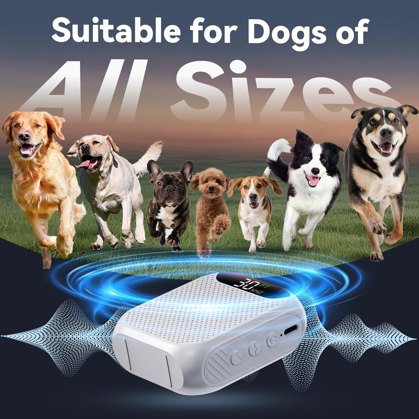 Dispositivo antiladridos perro ultrasónico 30pies recargable